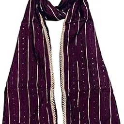 lkc WOMEN'S SEQUENCE EMBROIDERED ZARI LINES SOFT COTTON CHANDERI SILK 2.25 METER DUPATTA WITH 4 SIDE GOLDEN GOTA LACE-picture-24