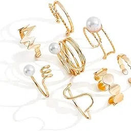 shining diva fashion 8pcs Stylish Pearl Rings for Women and Girls (Golden) (14772r)-picture-46