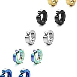 hunky dory Combo Unisex Facing Non-Piercing Earring For Men And Women (5Pairs)-picture-53
