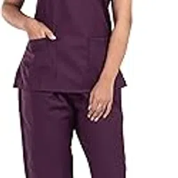 HOSPRIQS Poly Cotton V Neck Female Scrub Dress with 2 Pockets top and Regular Type Trouser- Ideal for Doctors/Surgeon/Professional-Wine-picture-56