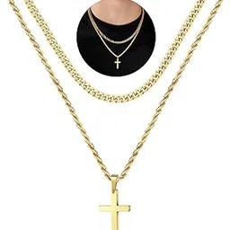 yooblue Cross Necklace for Men, Gold Black Silver Mens Cross Necklaces Stainless Steel Cross Pendant Necklace Simple Jewelry Gifts Cross Chain Necklace for Men-picture-53