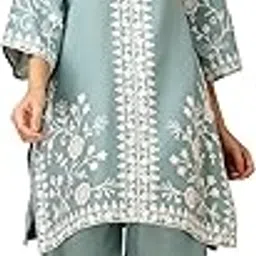 ethnicjunction Women's Cotton Blend Chikankari Embroidery A-Line Kurta Palazzo Set-picture-34