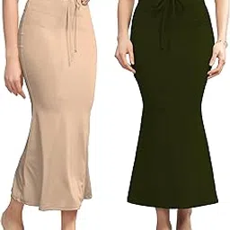 Women’s Solid Mermaid Fit Maxi Skirt Combo | Soft Stretchable Fabric | Adjustable Waist Tie | Pack of 2 |Cream-Mendi-picture-38