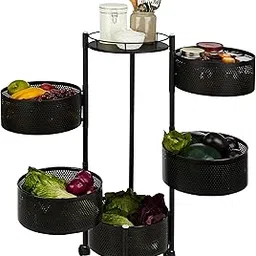 Amazon Brand - Solimo Iron 5 Layer Rotating Kitchen Trolley | for Storing Fruits & Vegetables | 34D x 34W x 90H Cm | Black-picture-25