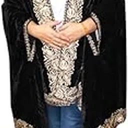 haemby Women's Black Velvet Kashmiri Embroidered Cape Shawl | Luxury Tilla Work | Traditional Ethnic Wrap | Free Size Winter Fashion-picture-16