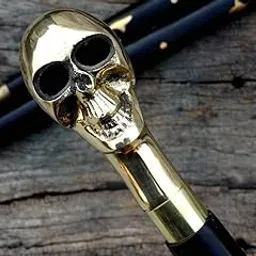 Calvin Handicrafts Collectible Solid Brass Men Skull Head Handle Vintage Walking Cane Wooden Stick-picture-31