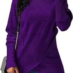 unknown author ONTBYB Women Casual Long Sleeve Asymmetric Hem Wrap Hoodie Sweatshirt Tops Blouse Purple S-picture-47