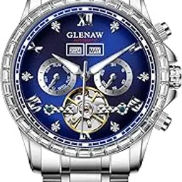 glenaw Automatic Watch for Men- Luxury Crystal Bezel Complete Calendar Mechanical Day Date Tourbillon Watch for Men Luminous with Stainless Strap-picture-31