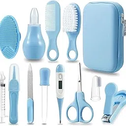PandaEar Baby Healthcare and Grooming Kit, Baby Safety Set Baby Comb, Brush, Finger Toothbrush, Nail Clippers, Scissors, Nasal Aspirator, Baby Essentials Nursery Care Kit (Blue)-image-31