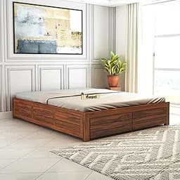 Ganpati Arts Solid Sheesham Wood Queen Size Bed with Box Storage Solid Wooden Double Bed Cot Bed with Box Without Headboard (Natural Finish)-picture-20