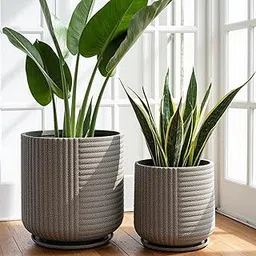 Kraft Seeds Set of 2 - Horizon 15 inch & 12 inch Big Planters for Living Room, Premium Roto Large Pots for Balcony, Grey Designer Planters, Lightweight, UV Resistant, Outdoor & Indoor Plant Pot-picture-45