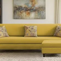 GRAPEWOOD Premium Lucian Fabric 5 Seater L Shape Sofa Set 4 Seater Modern Sofa Set & Ottoman for Living Room (Yellow Color)-image-78