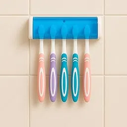 Swaze Plastic Toothbrush Holder with Cover for Bathroom | 5-Slot Wall Mounted Toothbrush Holder with Screw | Bathroom Organizer | (Multicolour, Pack of 1)-image-14