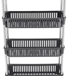 Lasaani 4 Layer Kitchen Storage Slim Trolley with Wheel and Handle, Rolling Utility Cart, Plastic and Stainless Steel Pipe Storage Organizer Cart for Kitchen, Household, Workshop (Grey)-picture-31