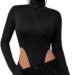 soly hux Women's High Neck High Cut Solid Fitted Long Sleeve Skinny Bodysuit-picture-26