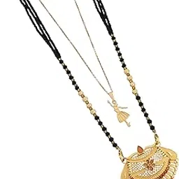 malkyn Women's Gold Plated Traditional Indian Mangalsutra Necklace with Intricate Peacock and Floral Pendant, Enamel Work, and a Delicate Ballerina Charm Layered Set, Black Beaded Jewelry-MD-104-picture-52