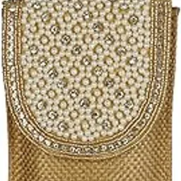 vanya handicraft collection LONGING TO BUY Pearl Clutch Silk Saree Clutch Mobile Pouch Waist Clip Ladies Purse Gift for Women & Girls (Golden-2)-picture-37