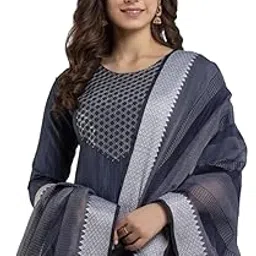 Appywave Khadi Cotton Printed Embroidery Salwar Suit for Women with Dupatta – Slim Fit (Blue)-picture-17