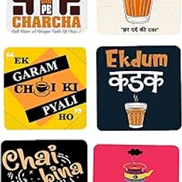 Premium Wooden Coasters Chai– Set of 6 | Printed Tea Quote Coasters with Protective Coating | Wooden Table Coasters for Tea, Coffee, Home & Office-picture-25