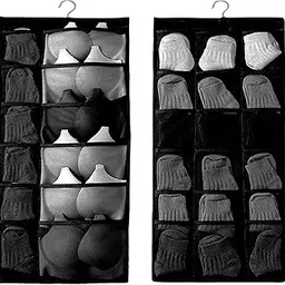 GOMAJO 30 Pocket Double Sided Hanging Closet Organizer for Wardrobe, Socks Organizer for Organizer for Clothing, Bra, Underwear, Closet, Undergarments (12+18 Pocket-Black)-picture-12