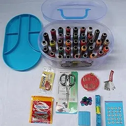 SHLOKA Decor Portable Big Size 37 Thread Box Sewing kit 37 Reels Scissor Threader 70 Dress Hook Chowk Sefty Pin Opener Seam Ripper 24 Needles Set Tape Measure for DIY Beginners Emergency Travel Home image 1