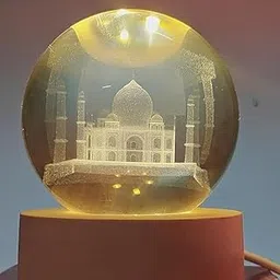 Griscon 3D Taj Mahal Crystal Ball USB Night Light, Glass Ball Night Lamp with Woodern Base, Decorations Gifts for Men & Women Meditation or Relaxation-image-67