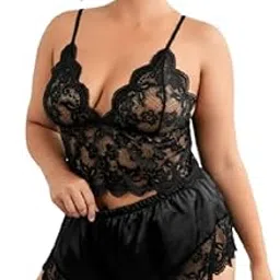 rowena Floral Lace Trim Bralette Top and Satin Shorts Black-picture-10
