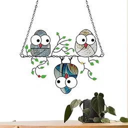 F FABOBJECTS® Multicolor Owls on a Wire - Multicolor Owl Stained Acrylic Sun Catcher,Owls Sun Catcher, Bird Sun Catchers, Sun Catcher for Window, Home Garden Decor Bird Owl Gift for Owl-picture-45