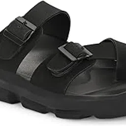 arivo Men's Dual Strap Toe-Loop Comfort Sandals with Adjustable Buckles – All-Black Slip-On Design-picture-39