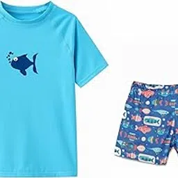 Spandex Boys Regular Fit Bottom & Top Set | Swimwear | Adjustable, Quick Drying Shorts for Swimming, Beachwear, Waterpark - Blue & Black-image-40