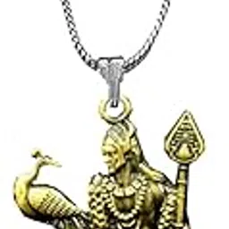 Lord Murugan Tamil Om Vel Bronze Pendant with Peacock Feather Design, Durable Metal Finish & Snake Chain with S-Hook Closure-image-67