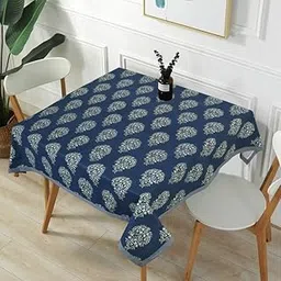 Texstylers Pure Cotton 36 x 36 Inches Floral 2 Seater Square Coffee Table Cloth Cover, Navy Blue-picture-26