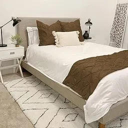 Elegant Linen Store 100% Cotton 3 Piece Pinch Pleated Bed Runner Set with 1 Decorative Bed Scarf and 2 Cushion Covers (Single Size 54 * 25 inches, Taupe)-image-2