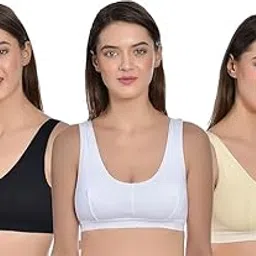 aimly Women's Cotton Non-Padded Non-Wired Full Coverage Single Layer Sports Bra, Pack of 3-picture-16