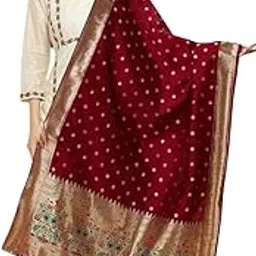 trendify looks Women's Woven Paithani Banarasi Silk Dupatta/Chunni with Thread Work and Zari Motifs - Fancy Chunni for Women and Girls - Size: 1M x 2.3M in Many Colors image 1