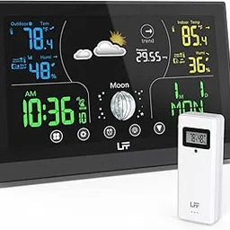Weather Stations Wireless Indoor Outdoor LFF Indoor Outdoor Thermometer Wireless Color Display Digital Weather Station, Weather Thermometer Forecast Station with Atomic Clock and Adjustable Backlight-picture-48