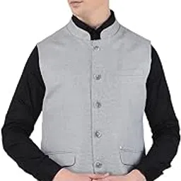 cantabil Waist Coat for Men | Premium Casual Waist Coat Regular Fit Mandarin Collar Poly Viscose Fabric Self Design Pattern (P_MWCF00072)-picture-15