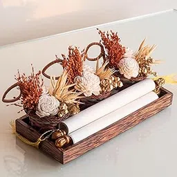 Flowers and Fillers | Floral Mini Orange Basket (Set of 6) | Natural Dried Flower | Eco-Friendly Flowers for Home, Office, Bedroom, Table Decoration and Craft Items Corner image 1