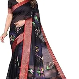 sidhidata Women's Chanderi Cotton Hand Brush Printed Saree With Unstitched Blouse Piece (Brush) image 1