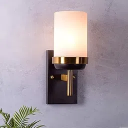 KAPOOR LAMP SHADES Porsch Opal Glass Brass n Black Wall Light (Bulb Included)-picture-24