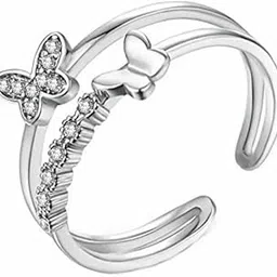 Double ring Women Fashion Adjustable Butterfly Girl Silver Rings Ladies Ring Stainless Steel Sterling Silver Plated Ring-image-43
