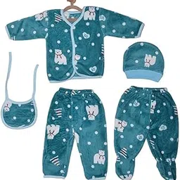 Sharma Clothing Newborn Baby Winter Wear Dress Suit Set 5 Pcs Pack 1-Pyjama 1-Legging 1-Vest 1-Bib 1-Cap 0-3 Months (Brown2)-picture-11