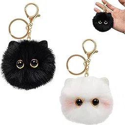 aeenioy 2 Pcs Cute Keychain, Cat Keychain Cute, Aesthetic Keychain for Cat Lovers, Matching Keychains Set, Bag Charm for Daily Use and Travel, Black and White-picture-25