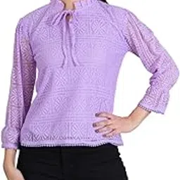 cliluxe Women’s Full Sleeve Lace Top with Floral Cutwork | Stylish Ruffle Neck Tie-Up Elegant Casual & Office Wear | Designer Top for Jeans or Trousers-picture-50