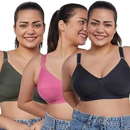 maashie M307 Women's Cotton Non-Padded Non-Wired Everyday Minimizer Bra Pack of 3-picture-37