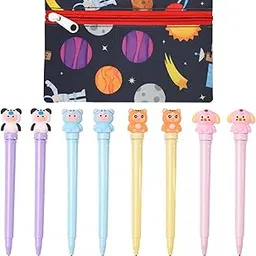 Pink Olive Cute Animal Ball Pen Set with Blue Ink – Includes 8 Colorful Pens with Animal Toppers and 1 Space-Themed Zipper Pencil Pouch – Perfect for School, Office, or Gifting-picture-31