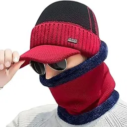 momisy Wool Winter Baseball Cap Plus Muffler Scarf Set for Men Women-picture-14