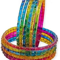 Glass Bangles Set, 12 Pieces Rainbow Coloured with Raindrop Pattern, Traditional Design for Women, 2 * 6-picture-47