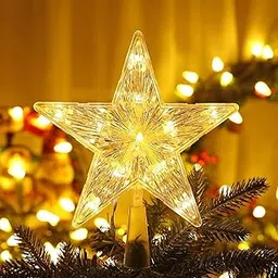 PartySanthe LED Gold Star Christmas Tree Topper Star Tree Topper Gold Star for Christmas Tree Decorations - 1pc-picture-48