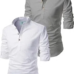 trendivastra Fancy Men's Cotton Blend Slim Fit Black with White Short Kurta Pack 2-picture-21